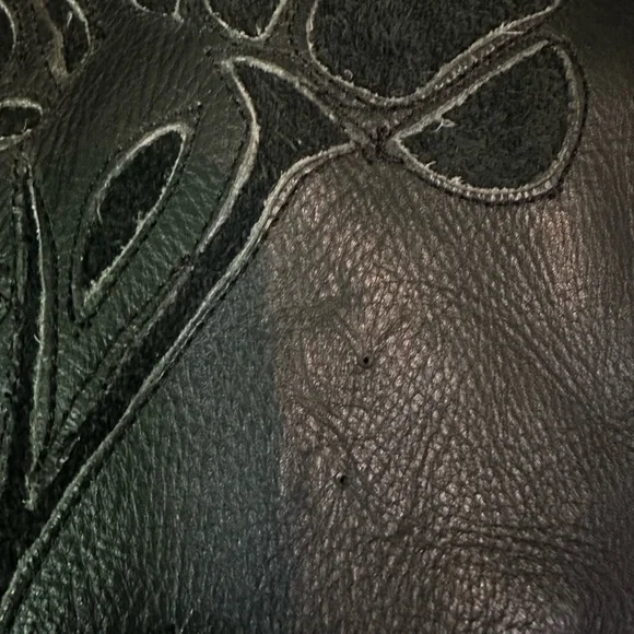 Black Fringe Leather Jacket vintage biker motorcycle jacket - Picture 6 of 10